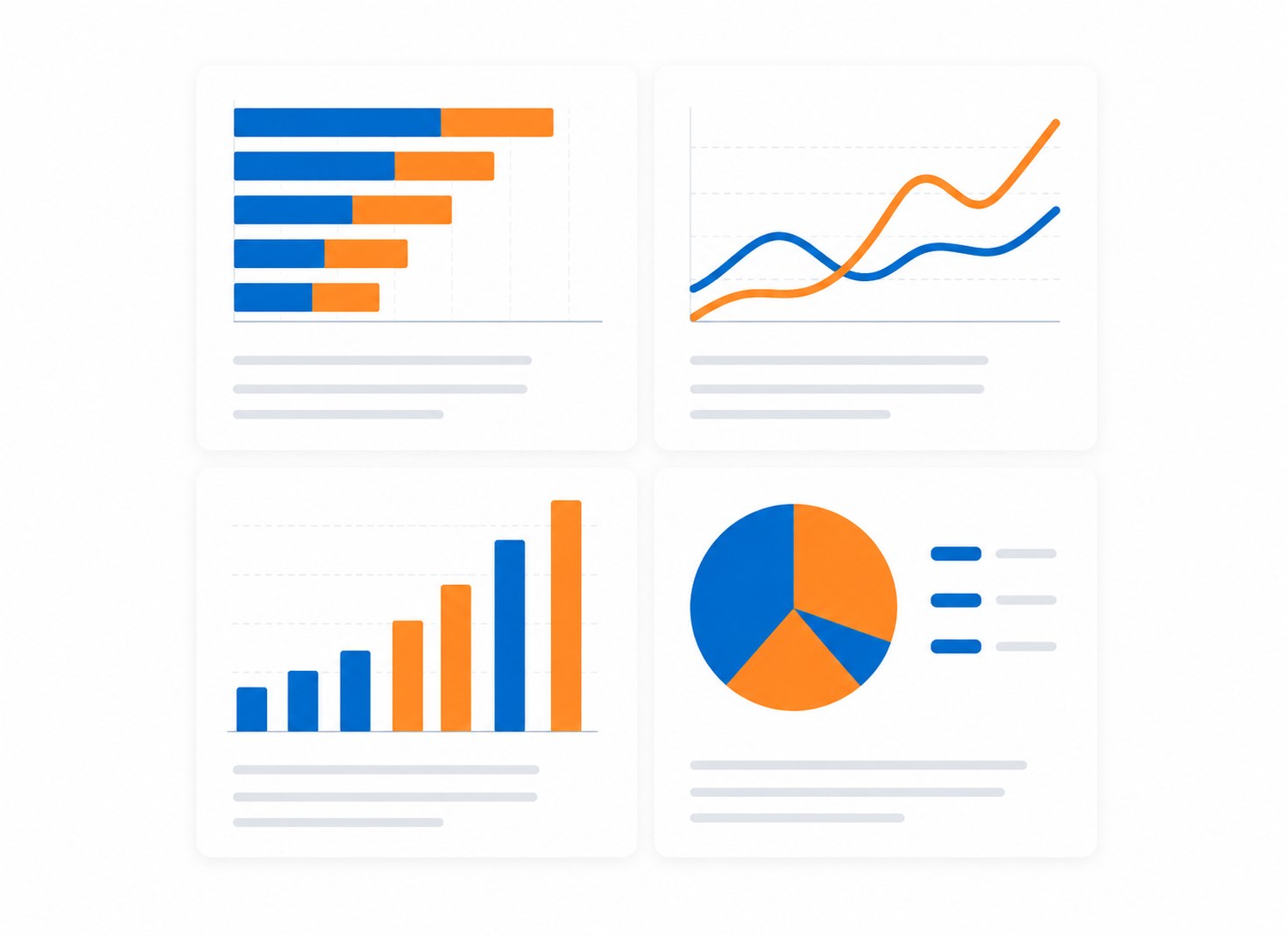 Four preview cards showing bar, line, and pie chart reports generated by Adrentech Inform